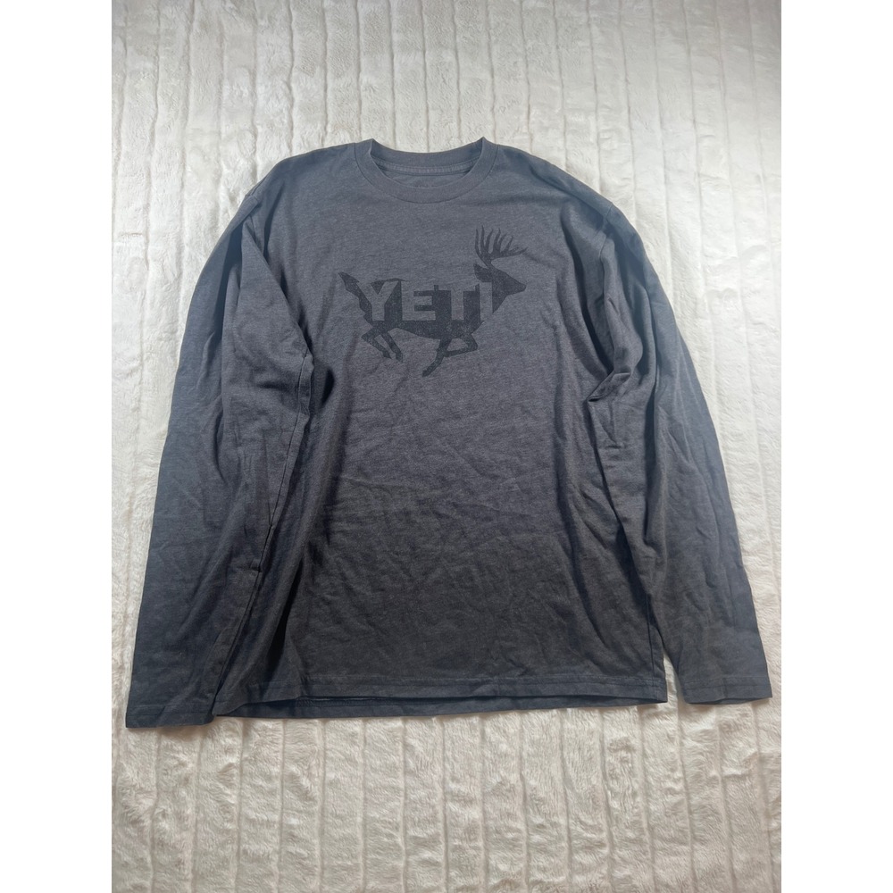 Yeti Long Sleeve T Shirt Mens Medium Gray Deer Logo Graphic Tee